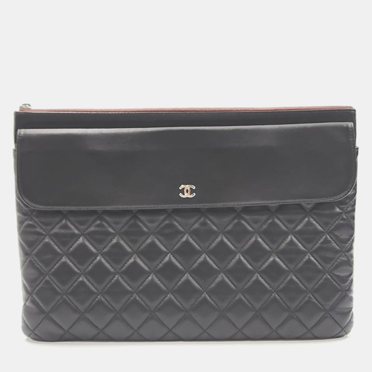 Chanel Black Lambskin Leather Pocket Flap Clutch Bag