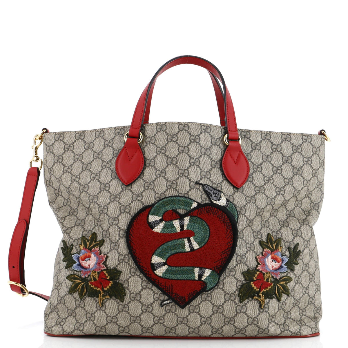 Gucci GUCCI Convertible Soft Tote Embroidered GG Coated Canvas Medium