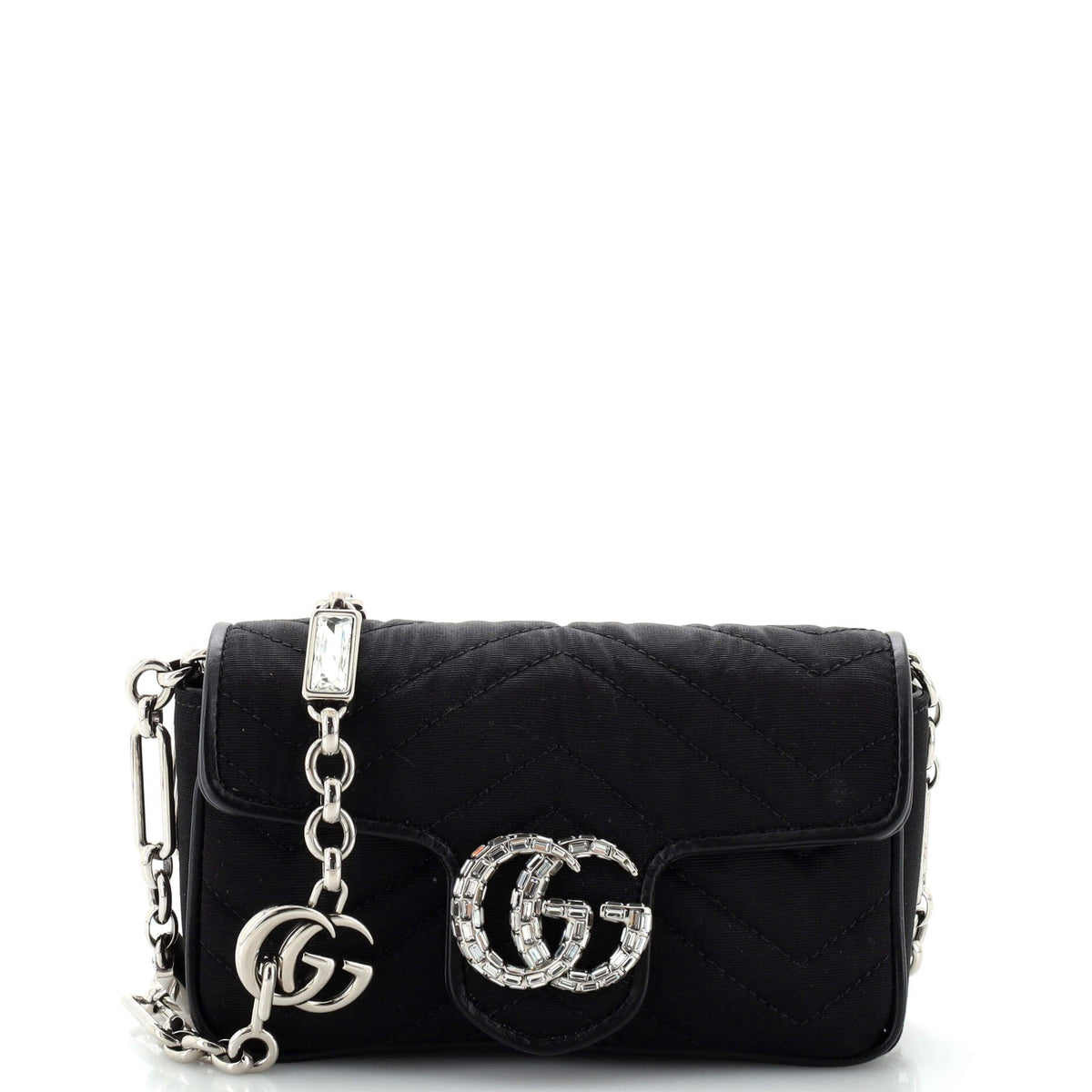 Gucci GUCCI Crystal GG Marmont Flap Belt Bag Matelasse Fabric