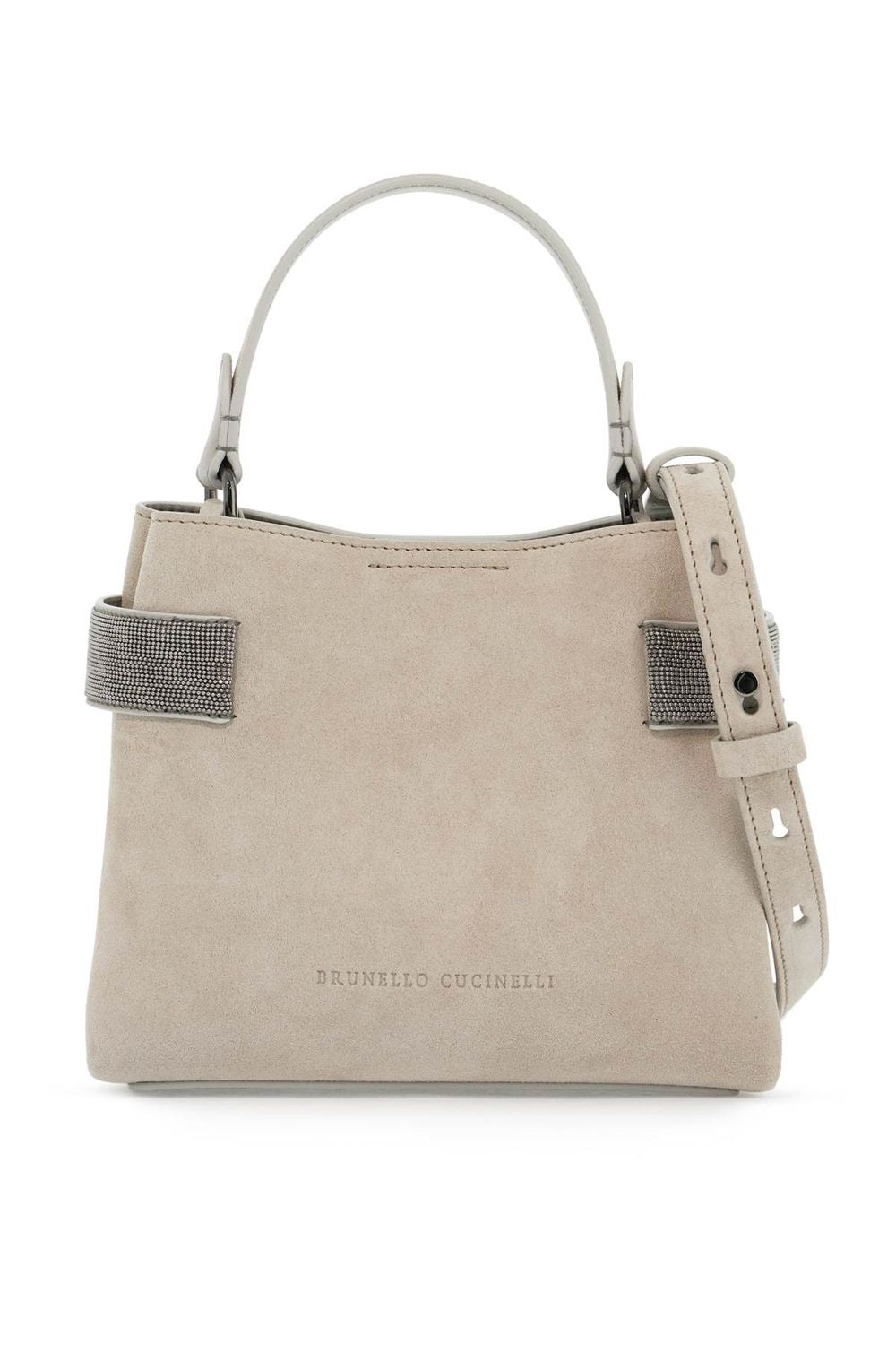 Brunello Cucinelli Women's Small Suede Essence Handbag in Light Grey | Size UNI | MBDLD2499C9593