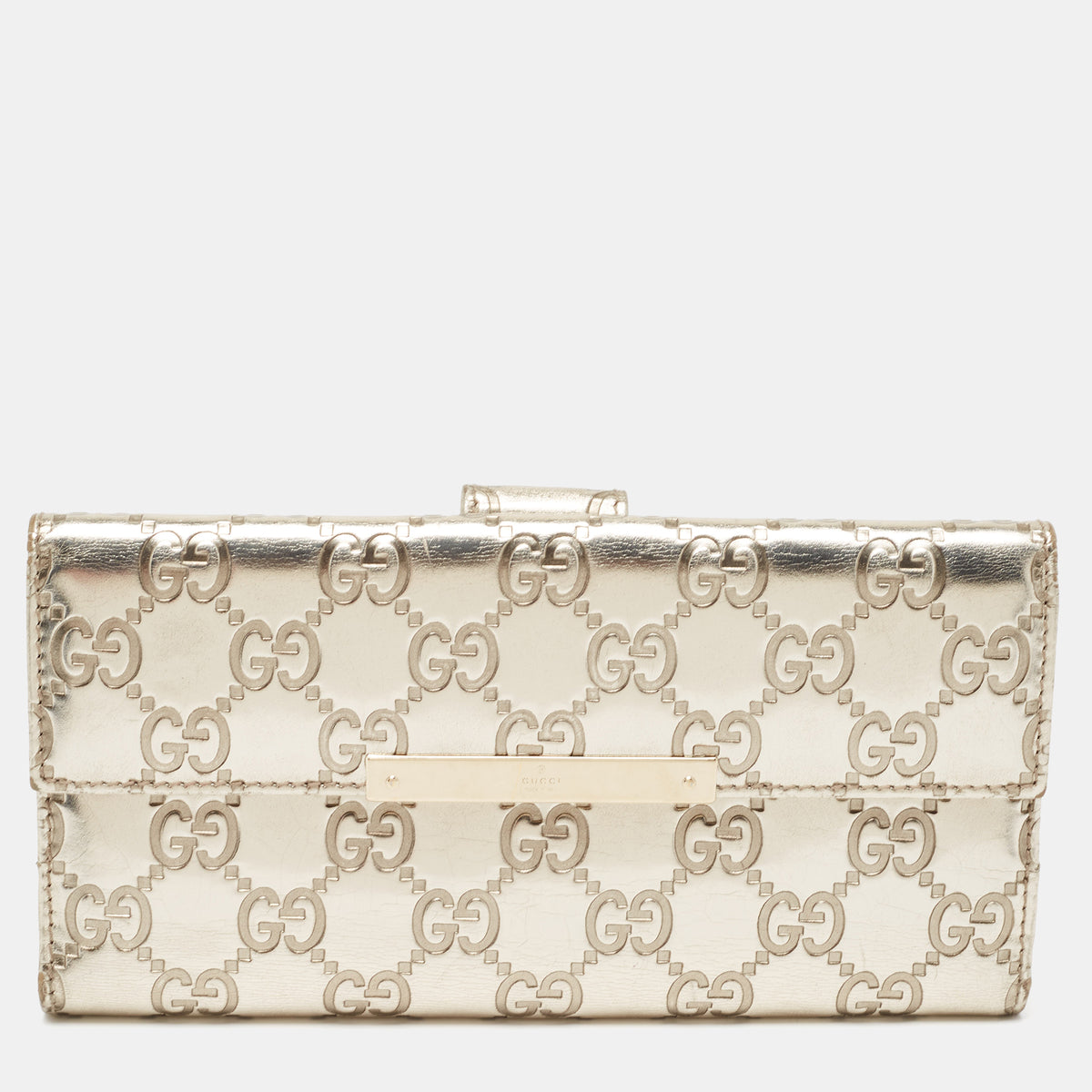 Gucci Metallic Gold Guccissima Leather Flap Continental Wallet