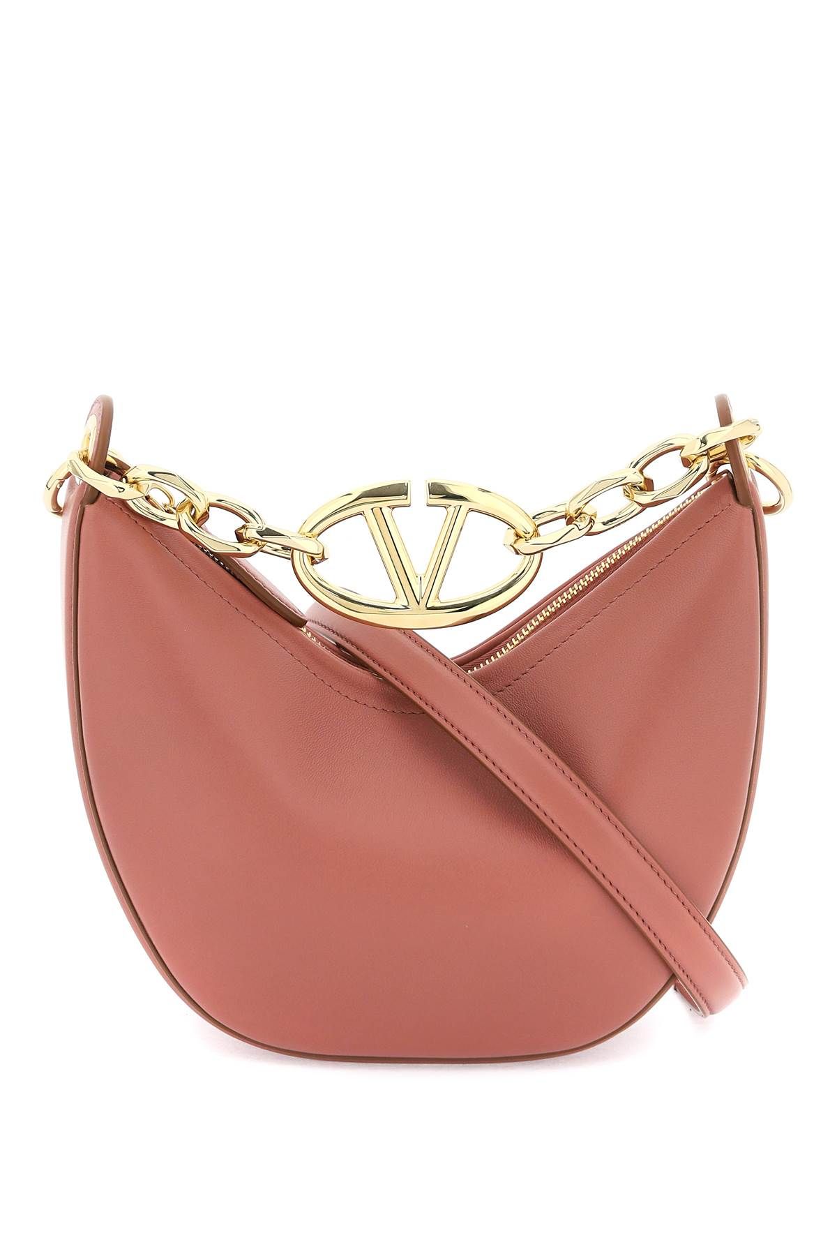 Valentino Mini Vlogo Moon Bag In Nappa Leather With Chain