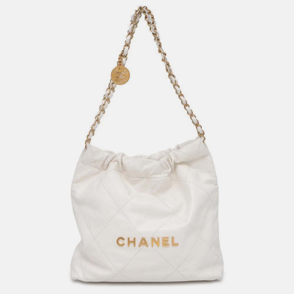 Chanel White Leather Small 22 Hobo Bag
