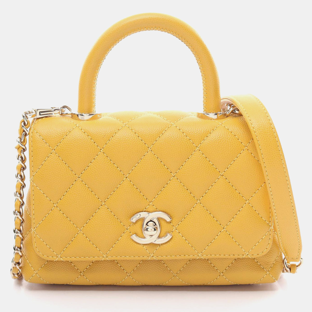 Chanel Yellow Leather Mini Coco Handle Top Handle Bag