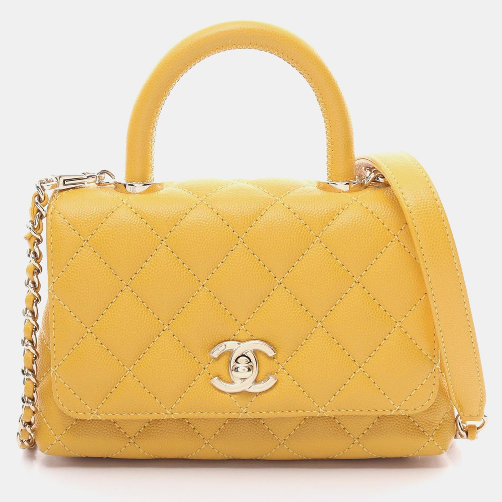 Chanel Gelbe Mini-Tasche mit Coco-Griff aus Leder