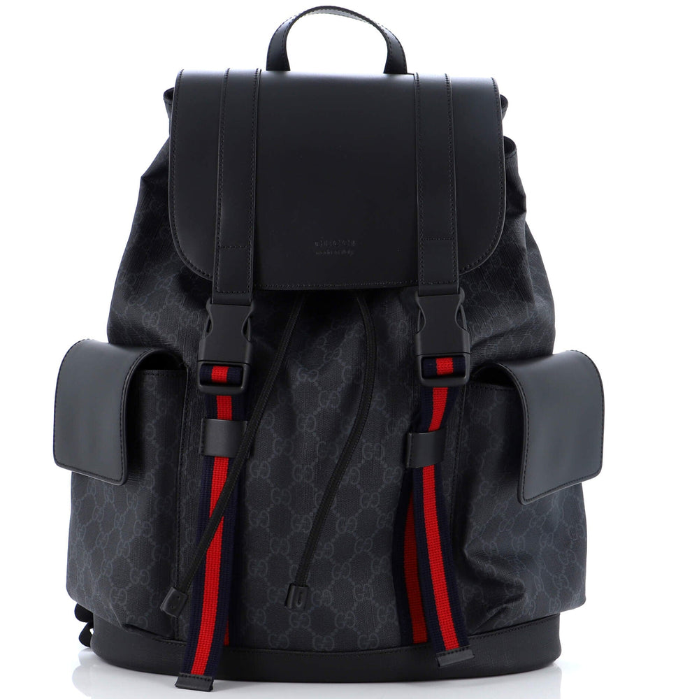 GUCCI Rucksack mit Doppeltasche und Schnalle, GG-beschichtetes Canvas, groß