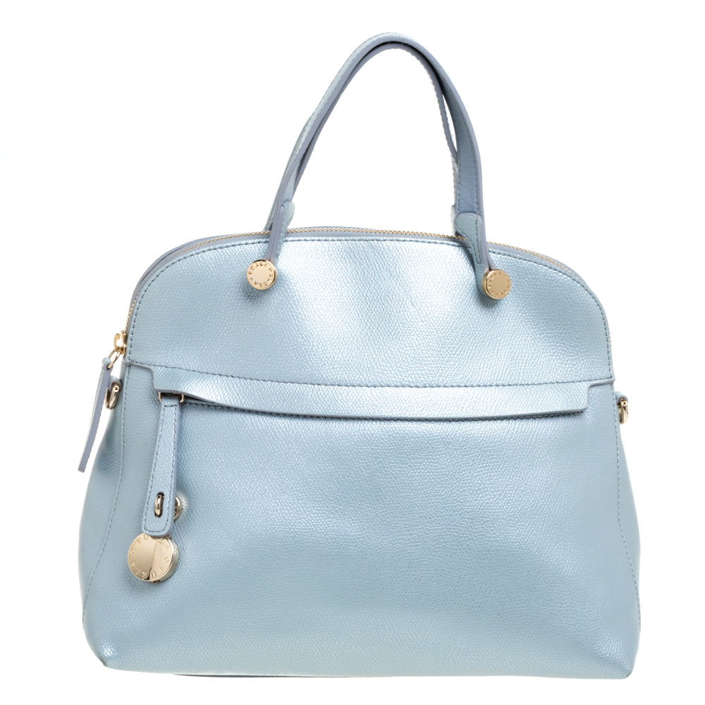 Furla Light Blue Leather Piper Dome Satchel