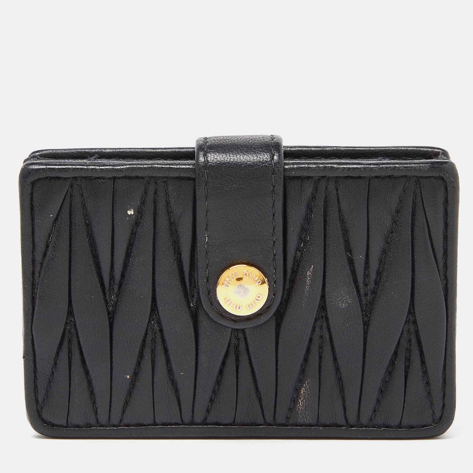 Miu Miu Black Matelass&eacute; Leather Card Case