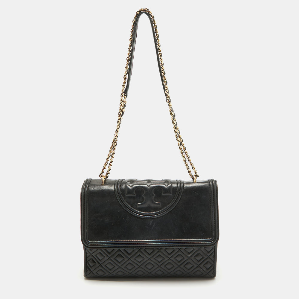 Black Quilted Leather Fleming Shoulder Bag