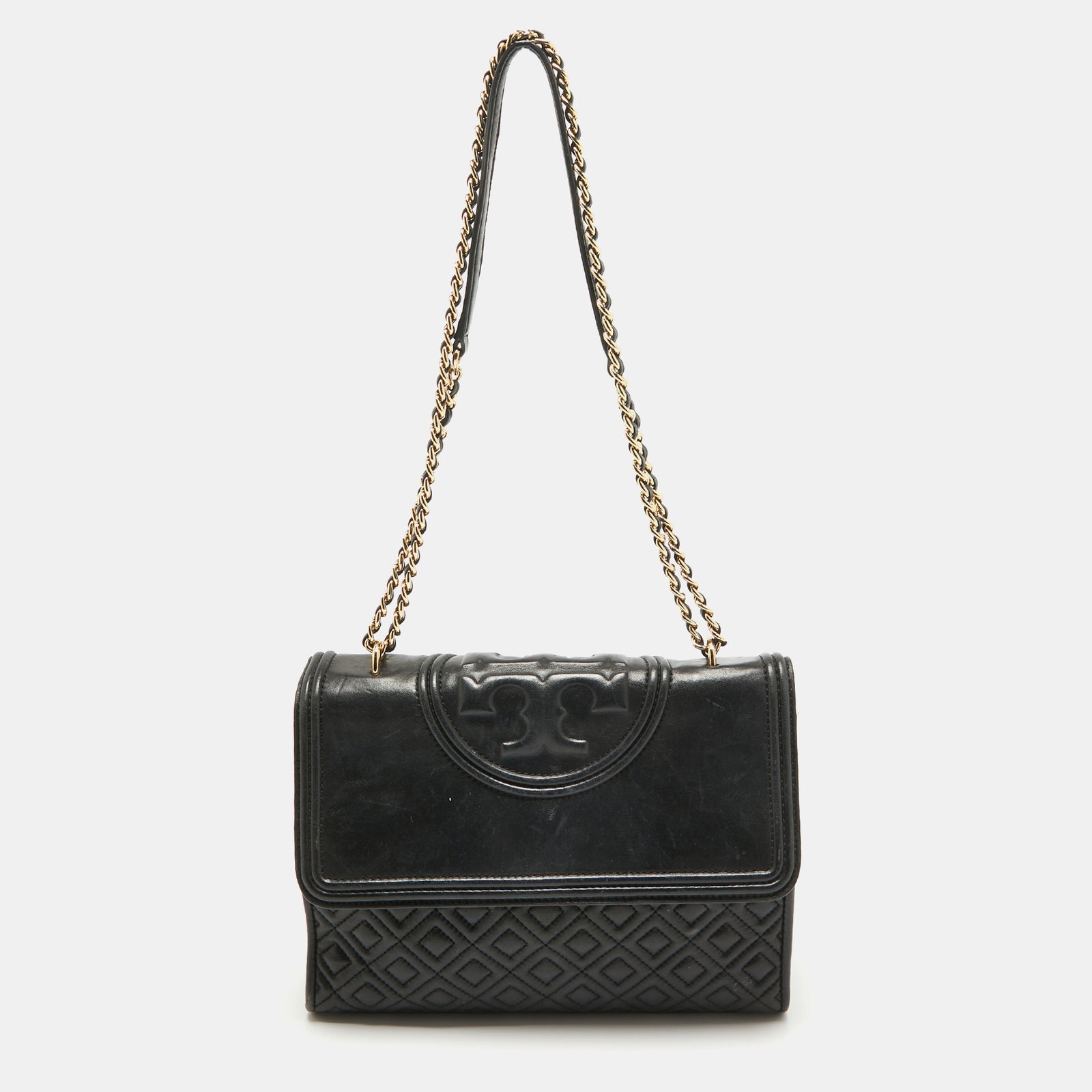 Tory Burch Black Quilted Leather Fleming Shoulder Bag