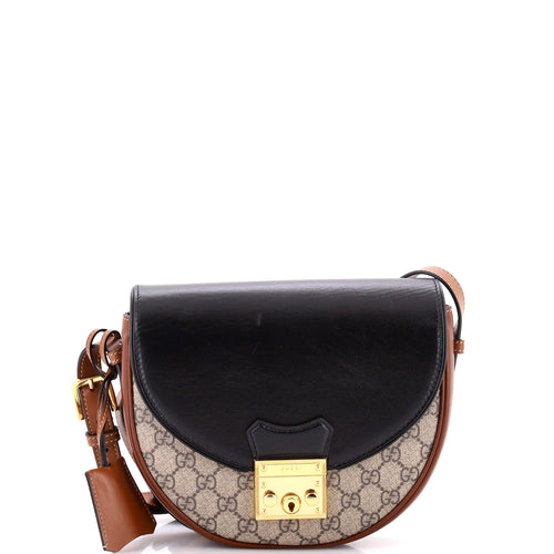 GUCCI Padlock Saddle Shoulder Bag GG Coated Canvas and Leather Small