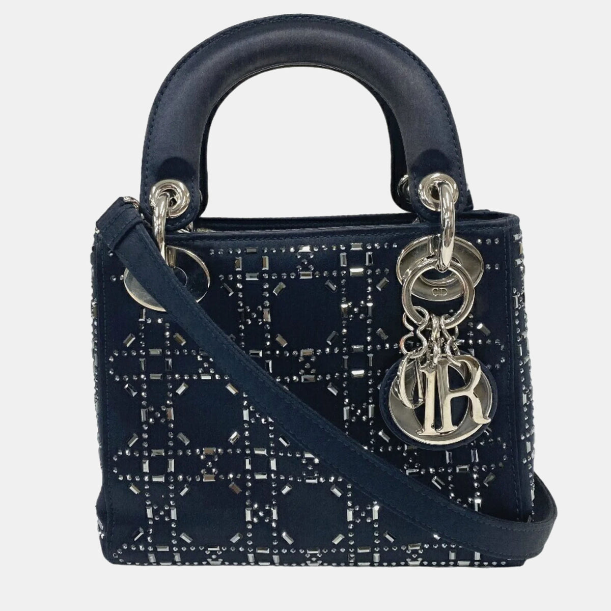 Dior Dark Navy Blue Satin Mini Lady Tote Bag