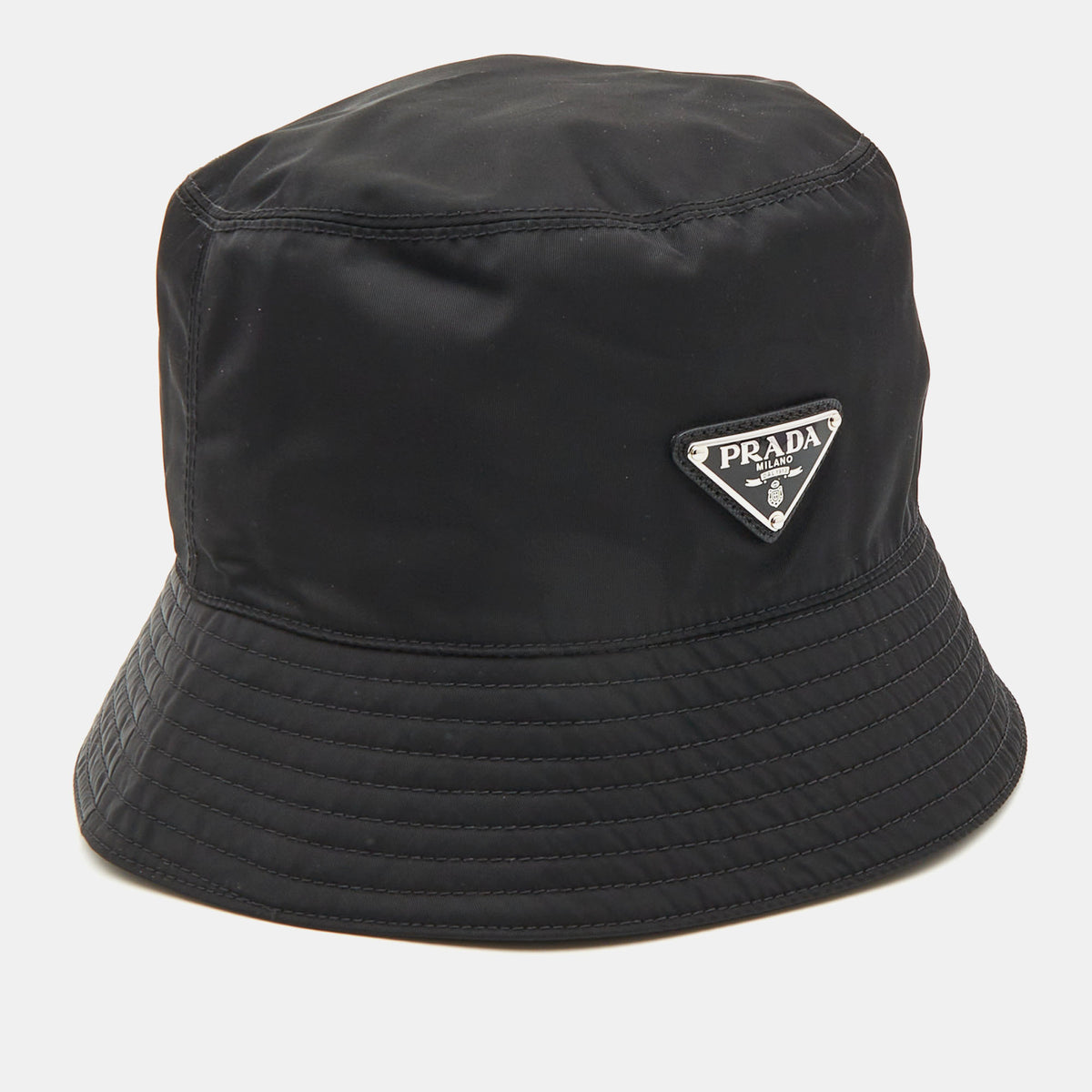 Prada Black Logo Applique Re-Nylon Bucket Hat