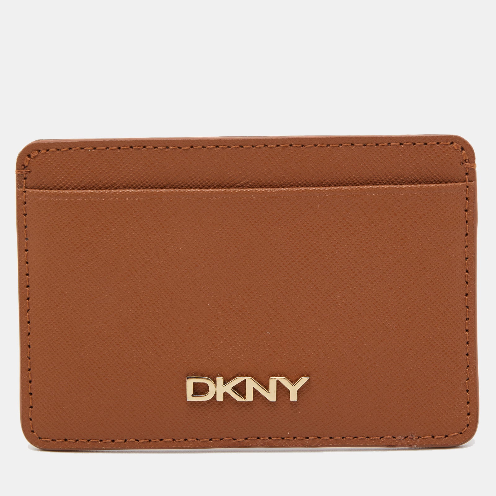 DKNY DKNY – Kartenetui aus hellbraunem Saffianoleder mit Logo