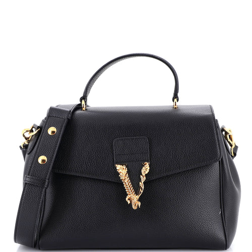 VERSACE Virtus Convertible Top Handle Bag Leather Medium