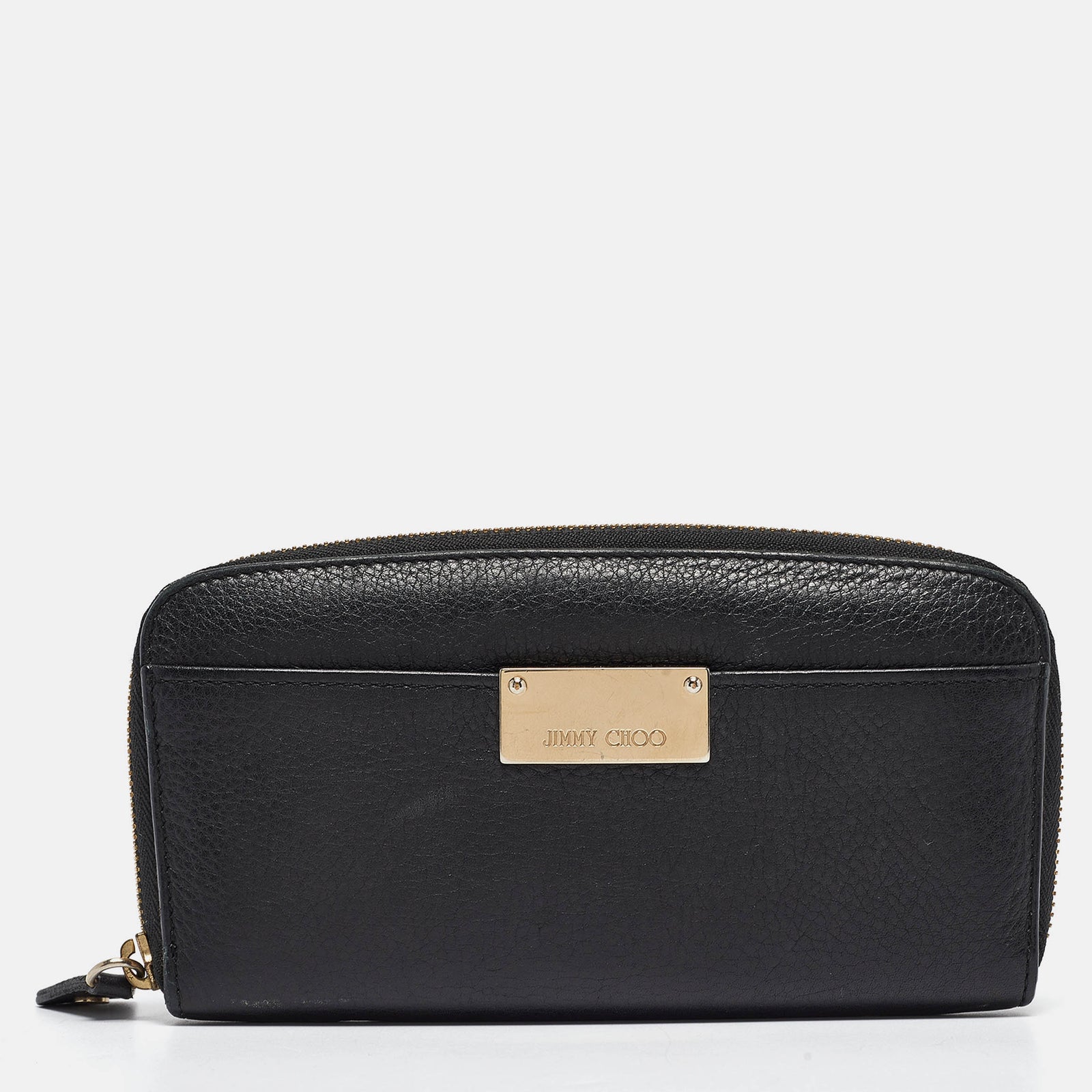 Jimmy Choo Black Leather Logo Zip Around Wallet