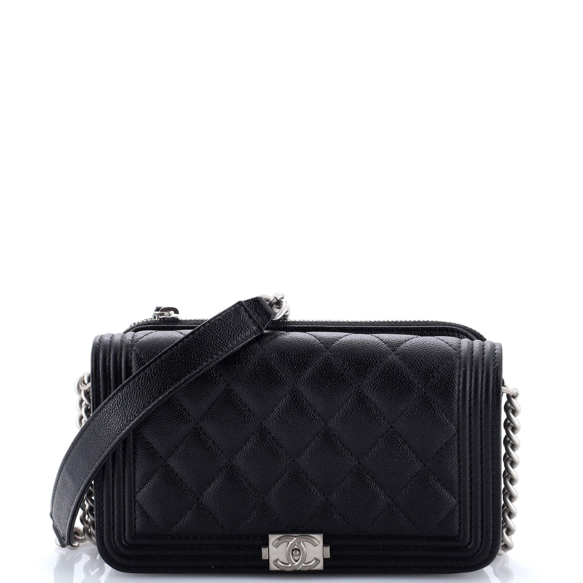 Chanel CHANEL Boy Flap Phone Holder with Chain Quilted Caviar