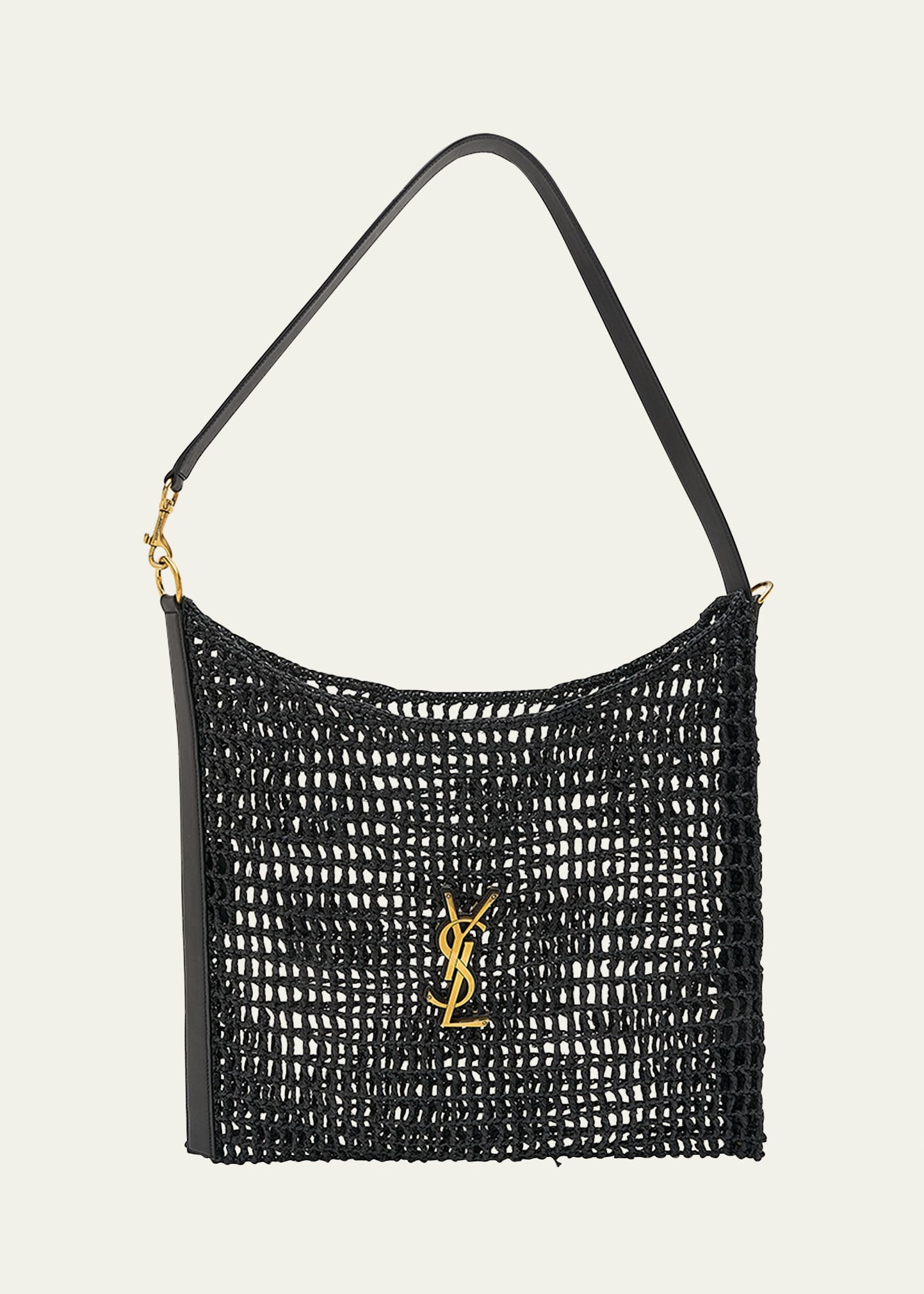 Saint Laurent Oxalis YSL Monogram Shoulder Bag in Raffia with Bronze Hardware