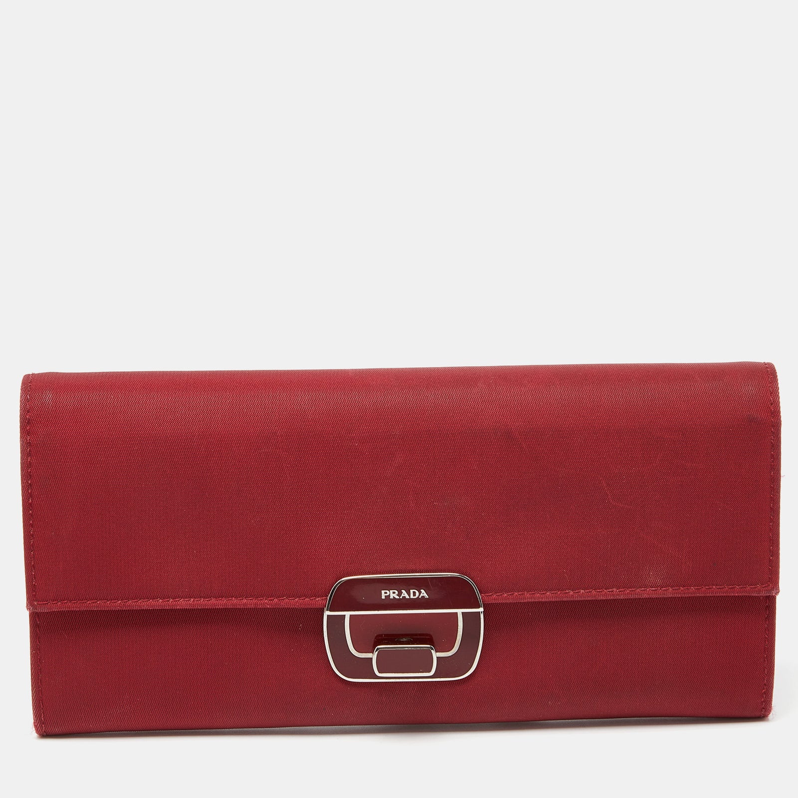 Prada Red Nylon Flap Continental Wallet