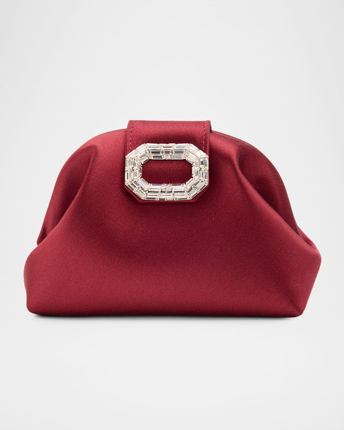 Camelia Micro Crystal Buckle Satin Clutch Bag