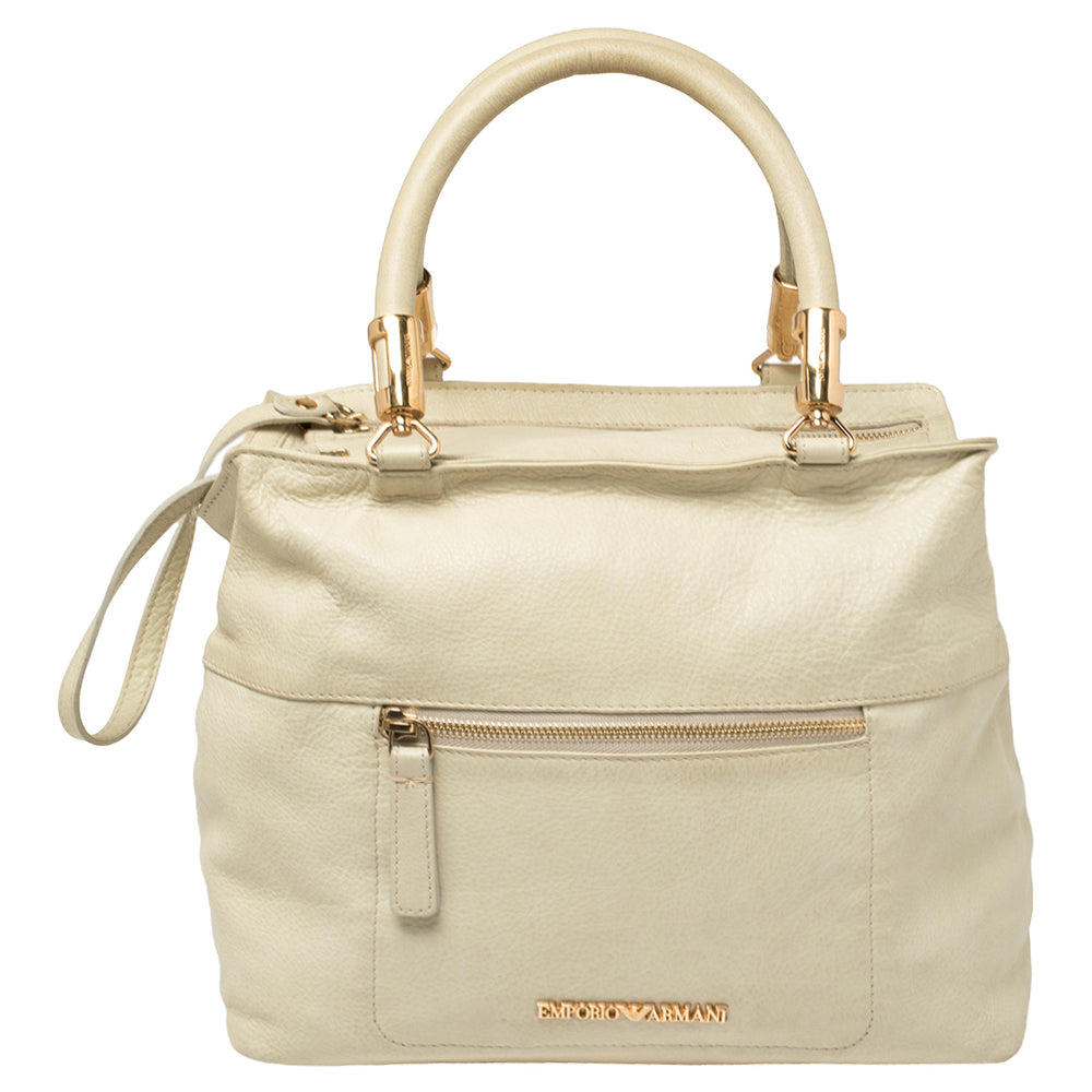 Emporio Armani Pale Green Leather Double Zip Tote