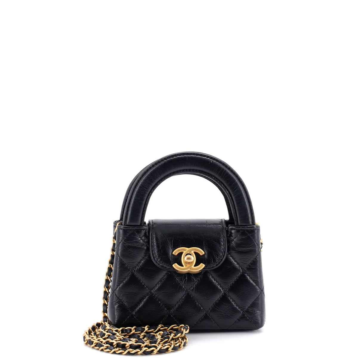 Chanel CHANEL Kelly Top Handle Shopping Bag Quilted Shiny Aged Calfskin Nano