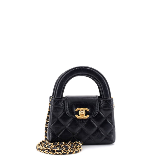 CHANEL Kelly Top Handle Shopping Bag Quilted Shiny Aged Calfskin Nano