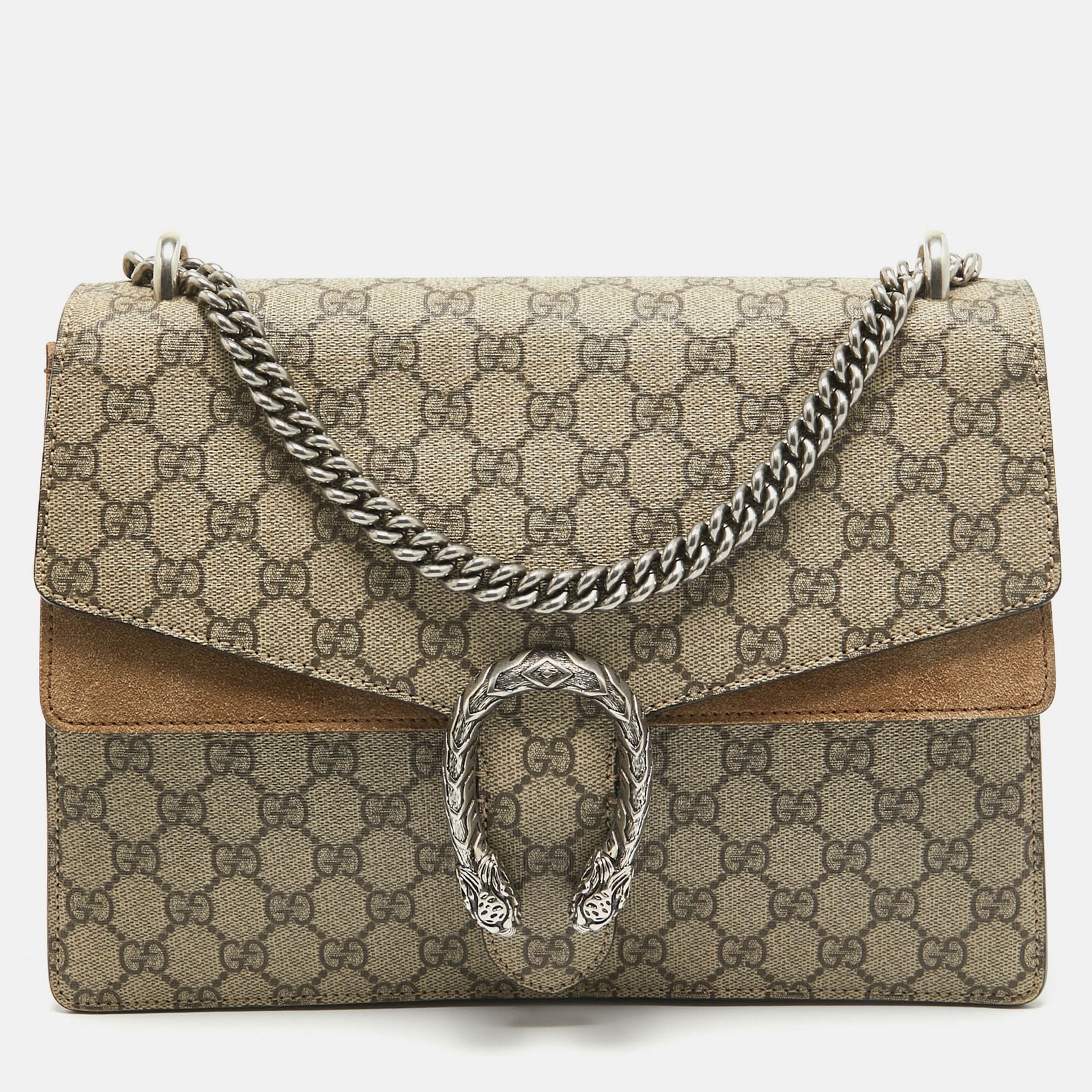 Gucci Beige GG Supreme Canvas and Suede Medium Dionysus Shoulder Bag