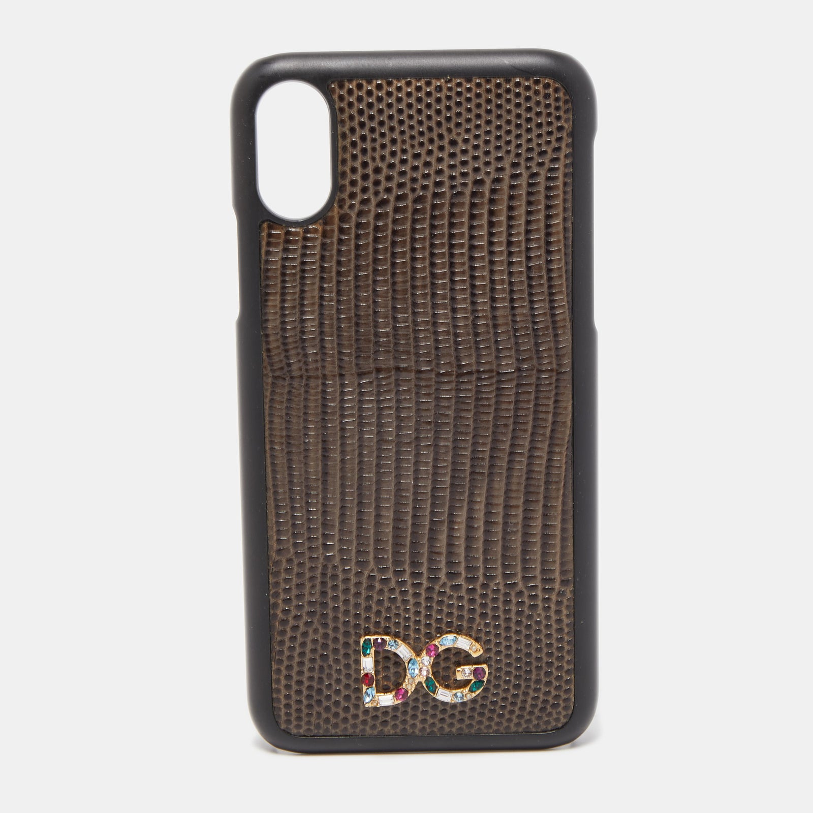 Dolce & Gabbana Green/Black Lizard Embossed Leather iPhone X Cover