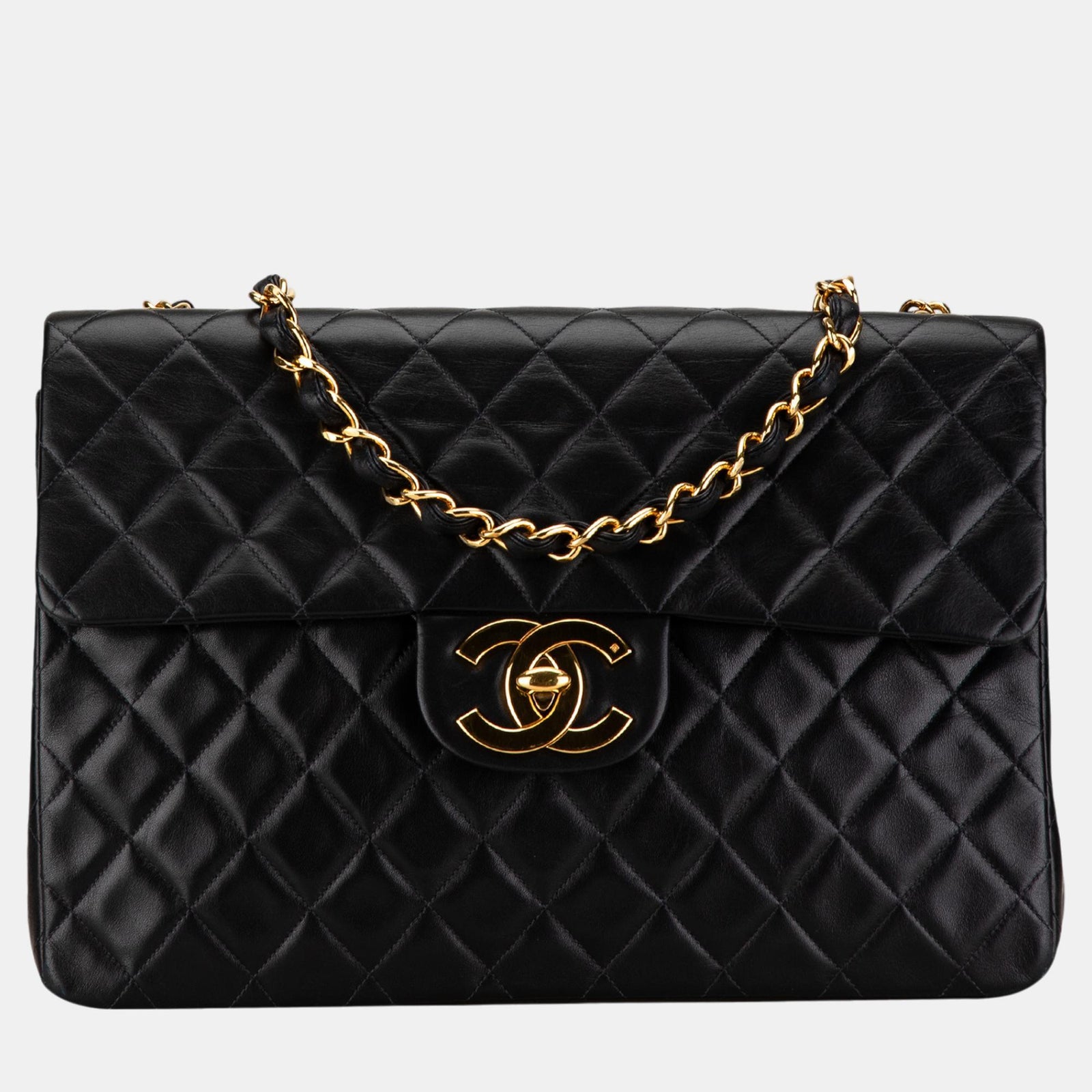 Chanel Sac à rabat classique maxi en cuir d'agneau noir