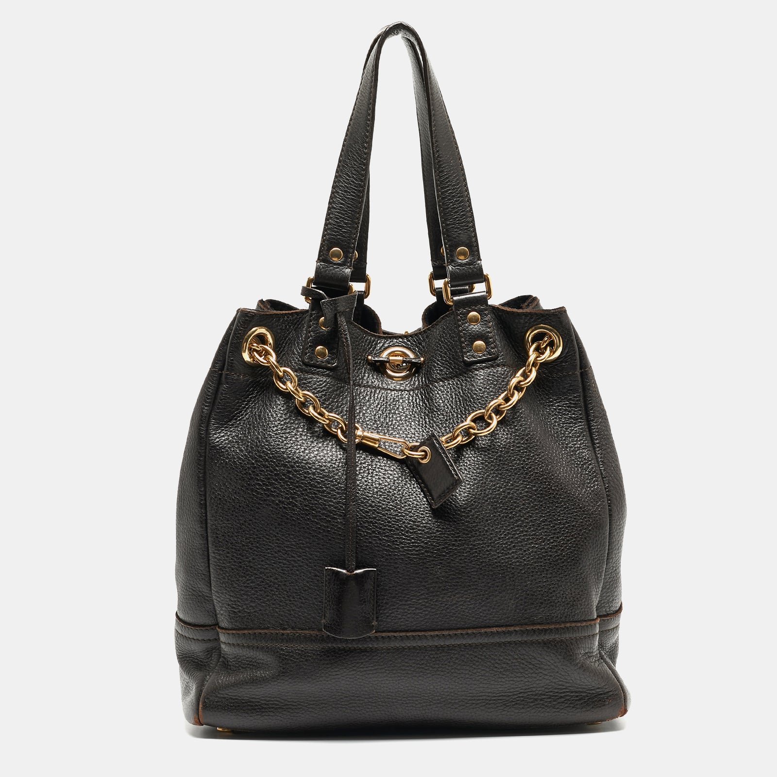 Yves Saint Laurent Choco Brown Leather Overseas Bucket Bag