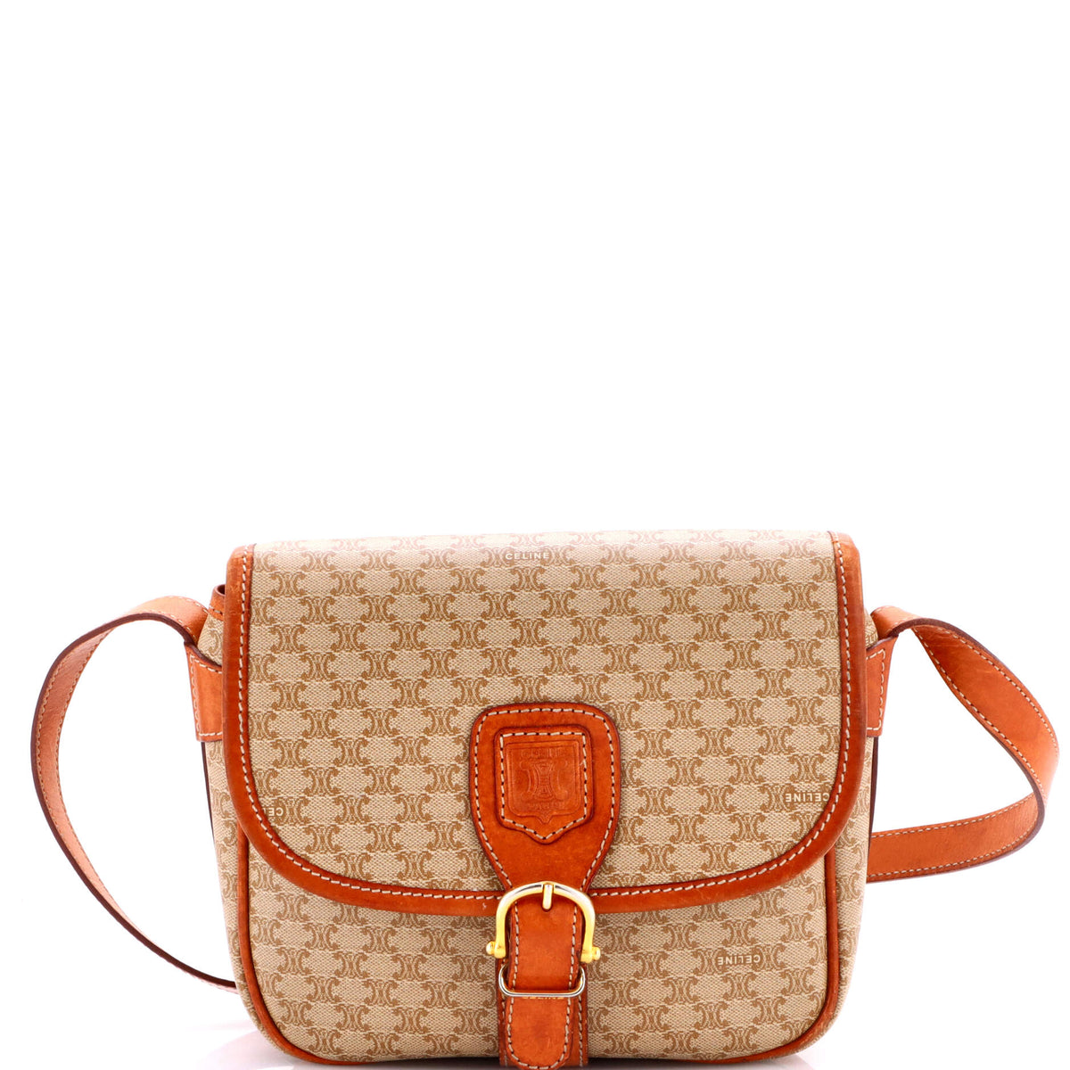 Celine CELINE Vintage Saddle Flap Shoulder Bag Macadam Coated Canvas Small