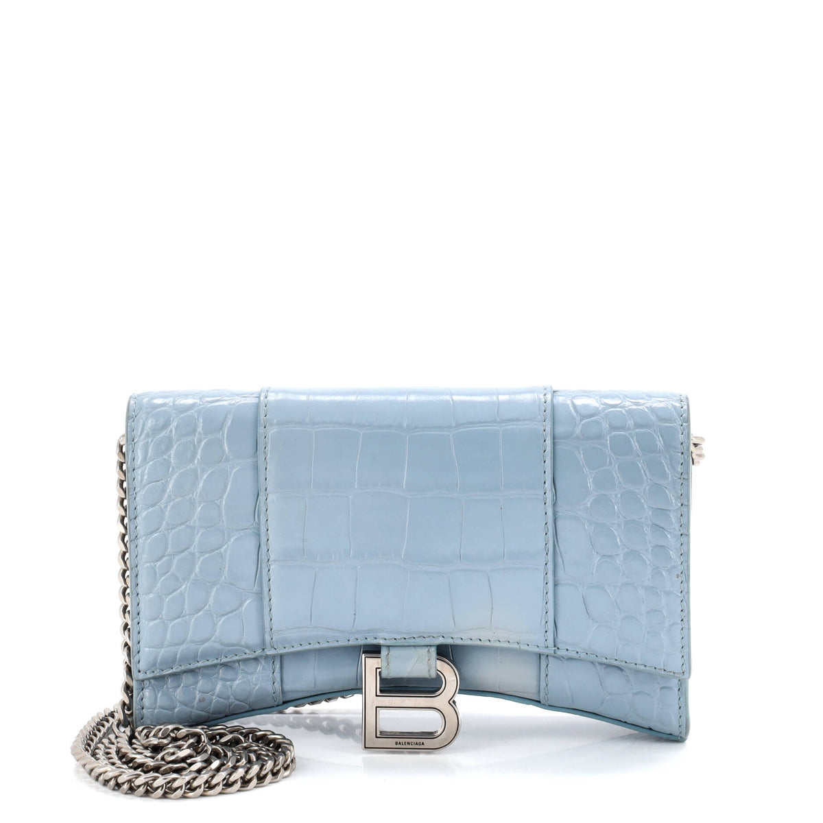 Balenciaga Hourglass Chain Wallet Crocodile Embossed Leather
