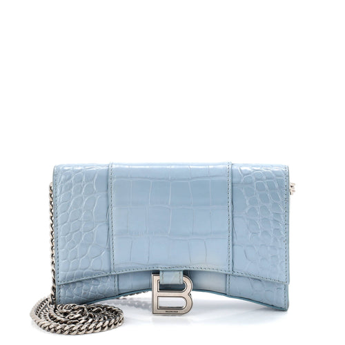 Hourglass Chain Wallet Crocodile Embossed Leather