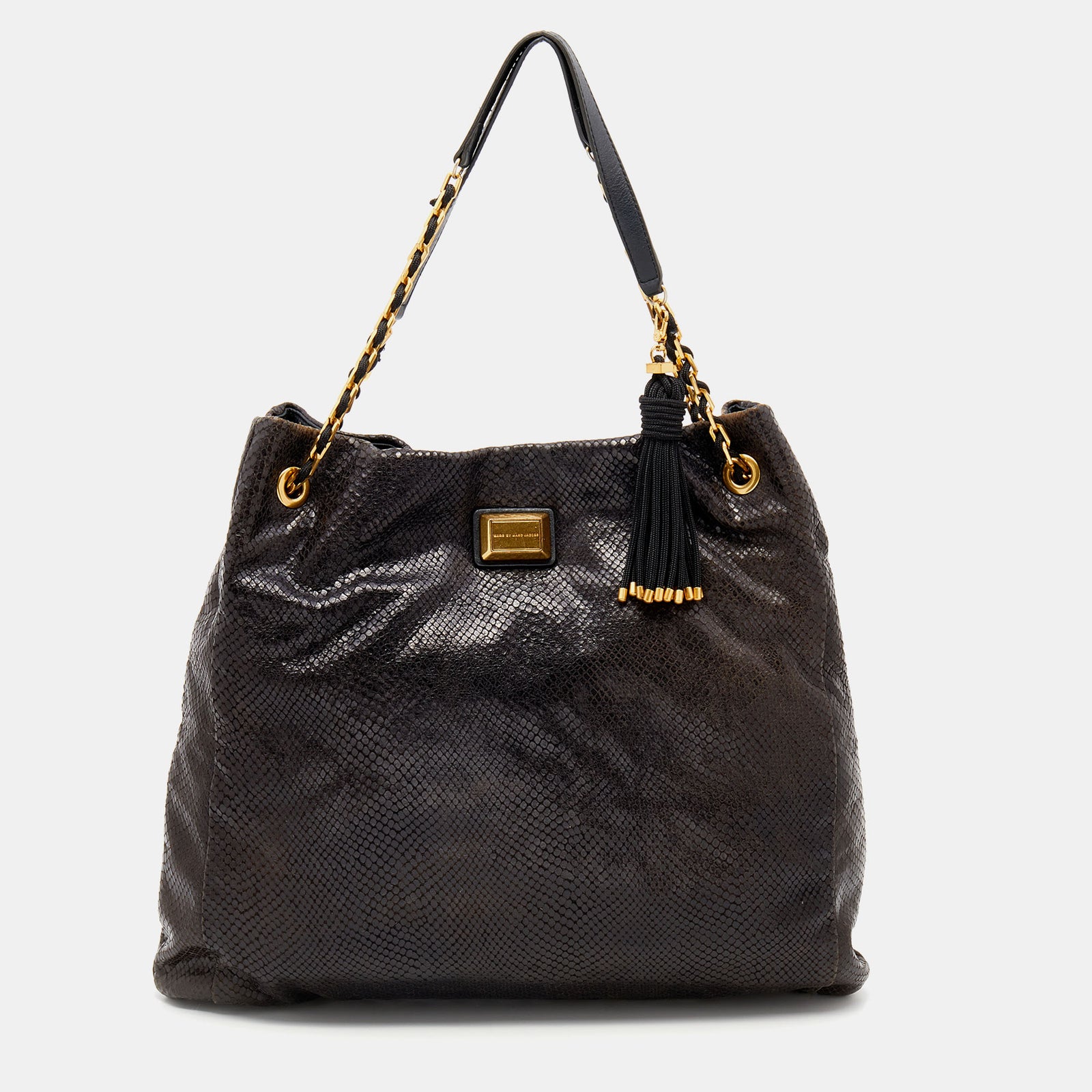 Marc Jacobs Black Python Embossed Leather Hobo