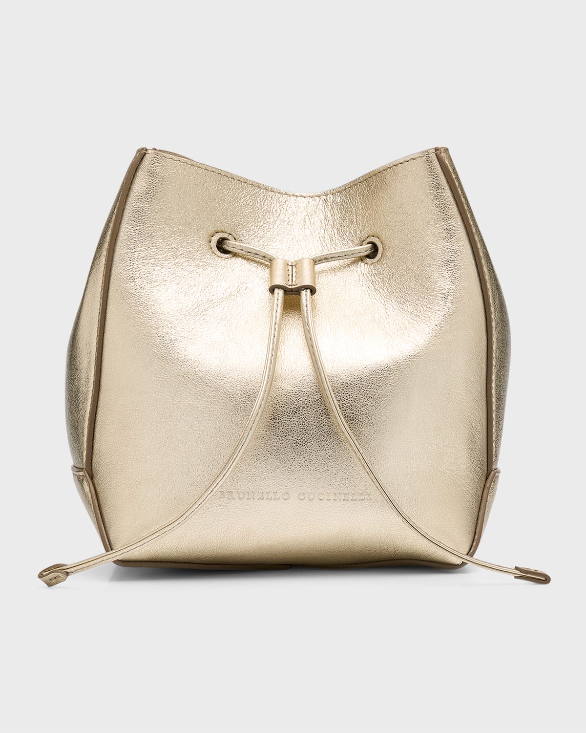 Brunello Cucinelli Small Drawstring Metallic Leather Bucket Bag