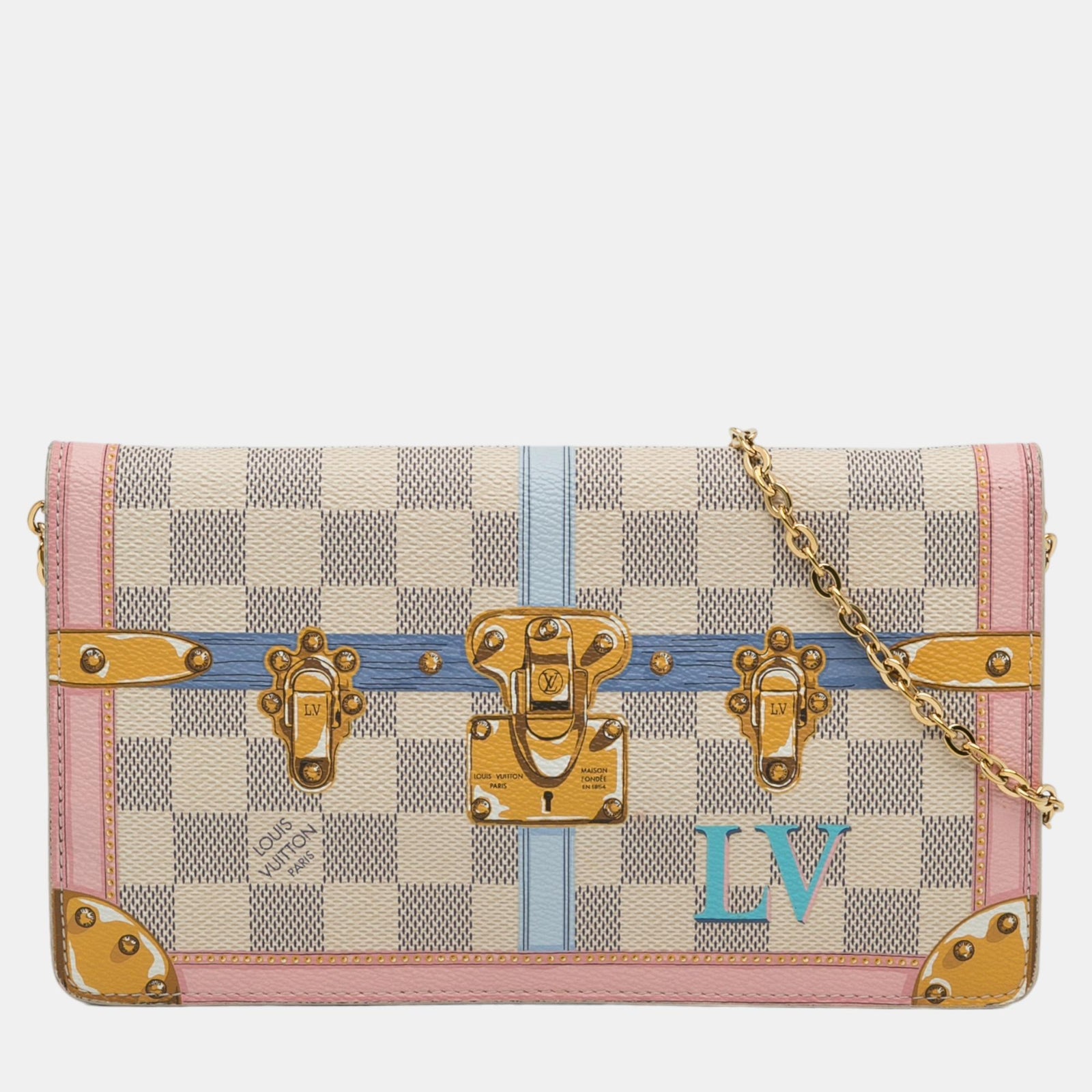 Louis Vuitton Mehrfarbige Damier Azur Summer Trunks Pochette Weekend