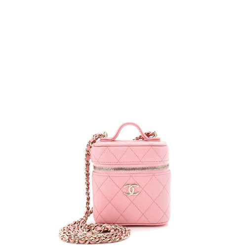 CHANEL Handle with Care Vanity Case with Chain Quilted Caviar