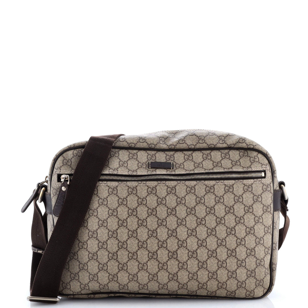 Gucci GUCCI Front Zip Camera Bag GG Coated Canvas Large