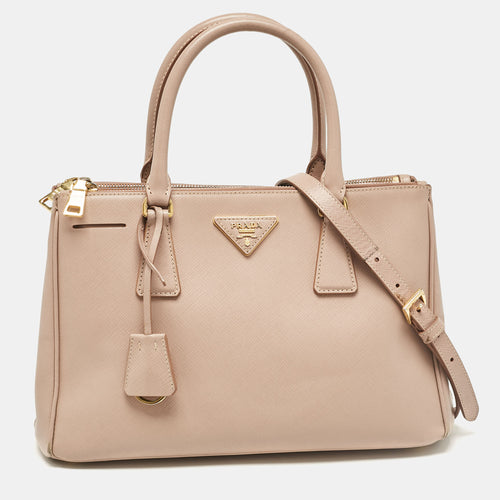 Light Pink Saffiano Lux Leather Small Galleria Double Zip Tote