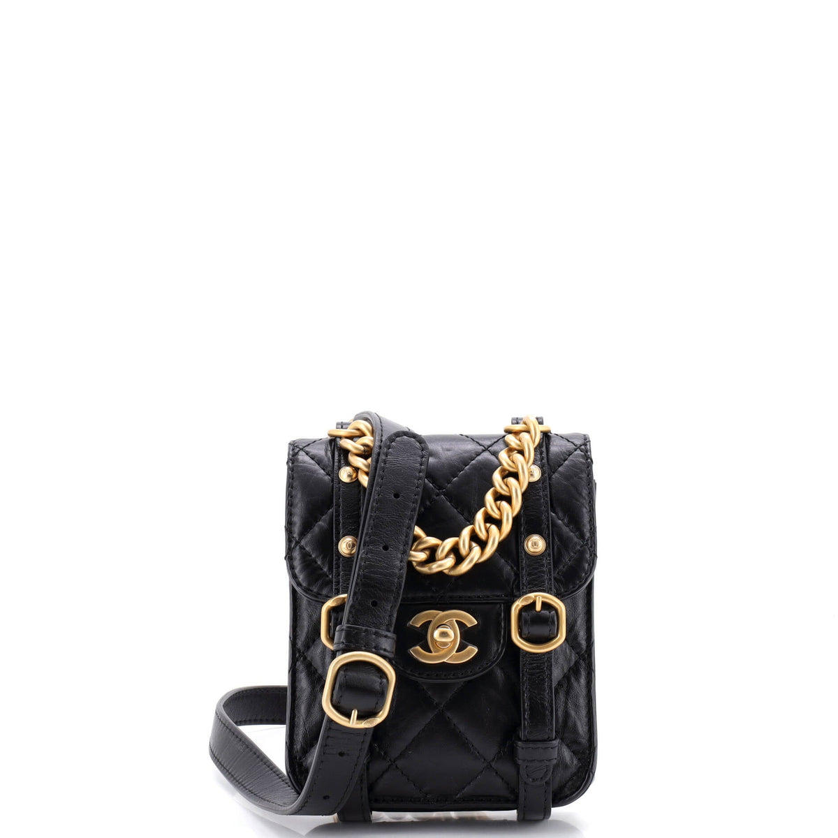 Chanel CHANEL City School Flap Messenger Bag Quilted Aged Calfskin Mini