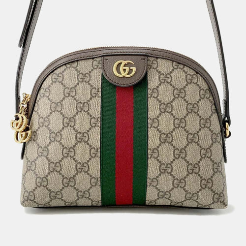Beige/Brown Canvas Leather GG Supreme Ophidia Web Bag