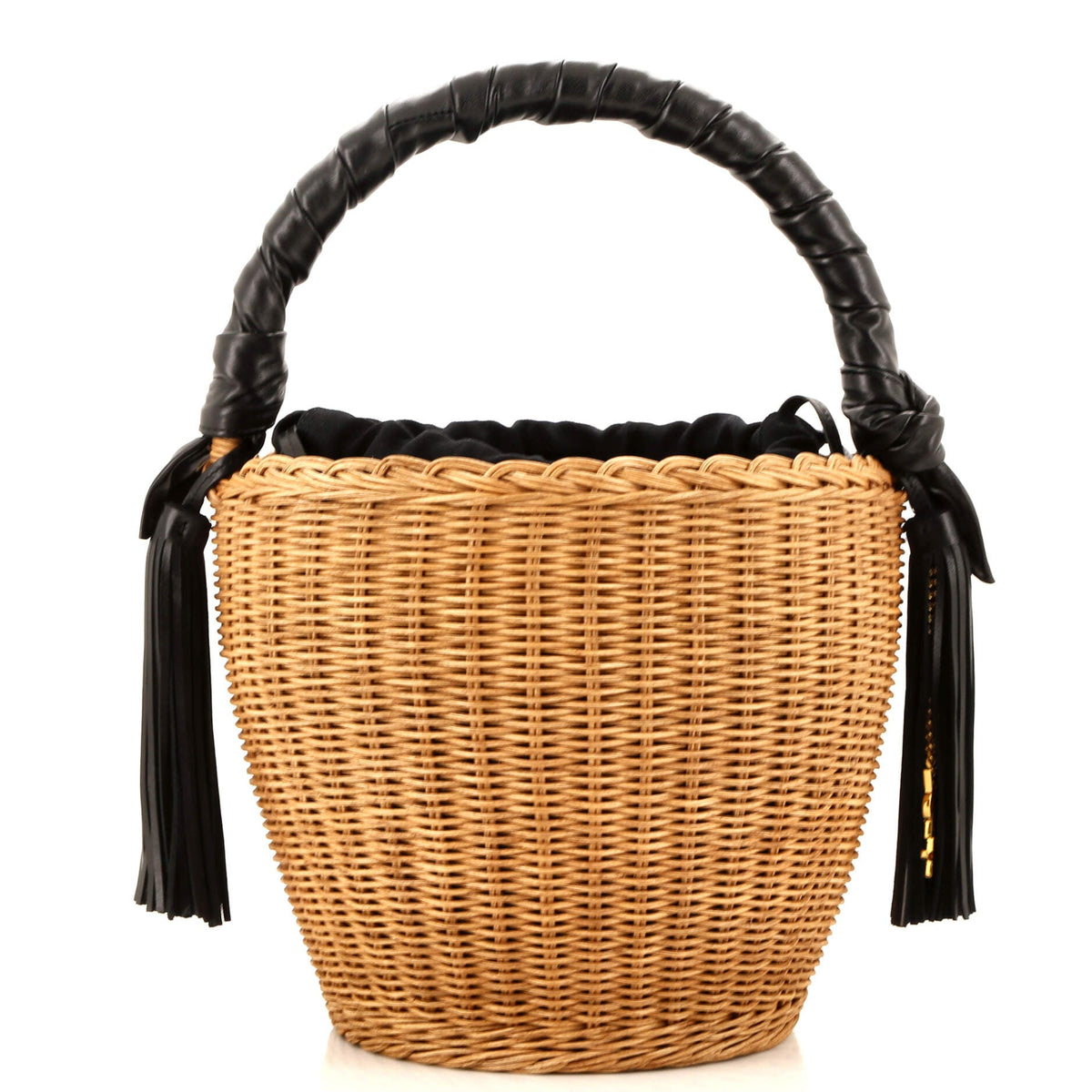 Saint Laurent Panier Tassel Round Bucket Bag Wicker with Leather
