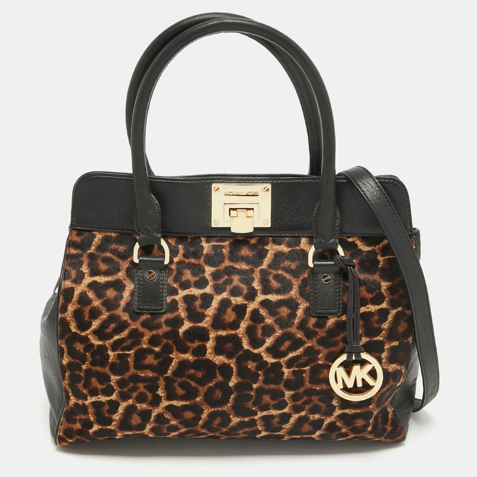 Michael Kors Black/Brown Leopard Print Calfhair and Leather Astrid Tote