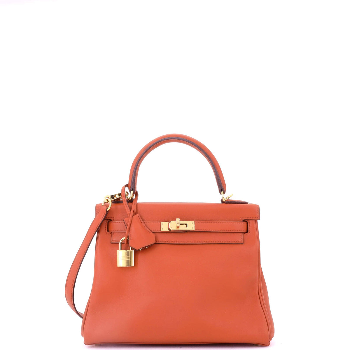 Herm?s Kelly Handbag Terre Battue Swift with Gold Hardware 25