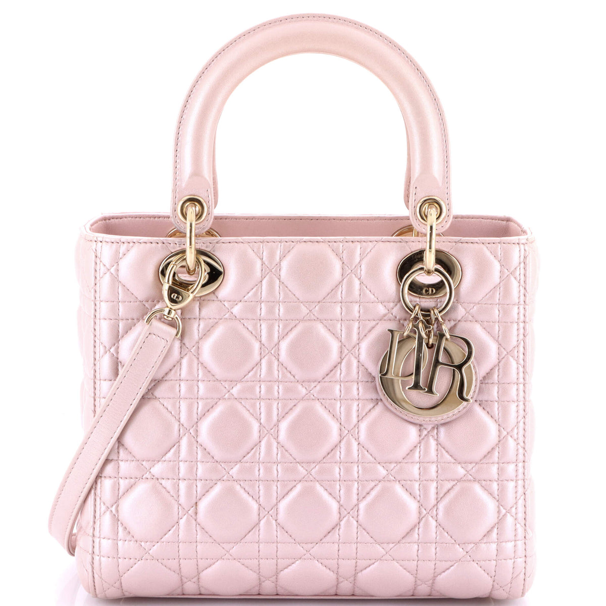 Christian Dior Lady Dior Bag Cannage Quilt Metallic Leather Medium
