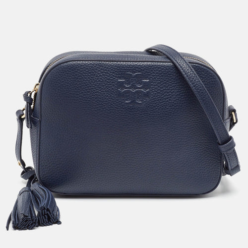 Navy Blue Leather Camera Tassel Crossbody Bag