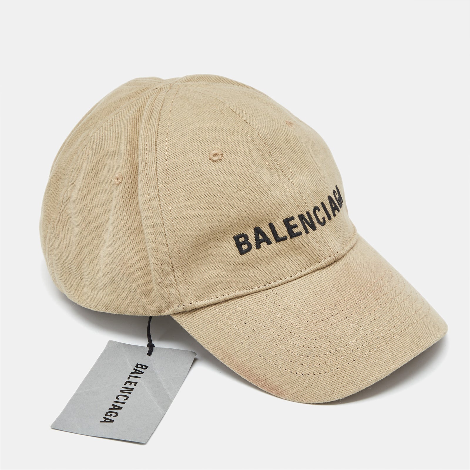 Balenciaga Beigefarbene Baseballkappe aus Canvas mit Logostickerei