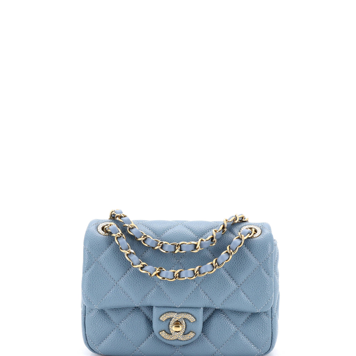 Chanel CHANEL Textured CC Classic Single Flap Bag Quilted Caviar Mini