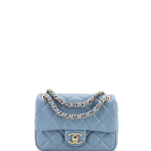 CHANEL Textured CC Classic Single Flap Bag Quilted Caviar Mini